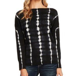 Vince Camuto Rich Black Tie-Dye Boatneck Tee S